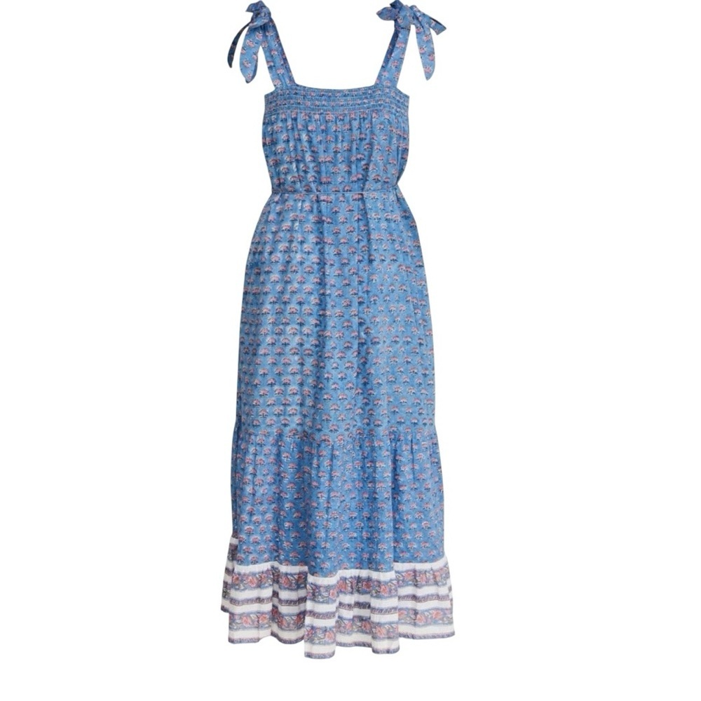Cleobella Blue Floral Tie-Strap Midi Dress Sz/M. - Picture 2 of 11